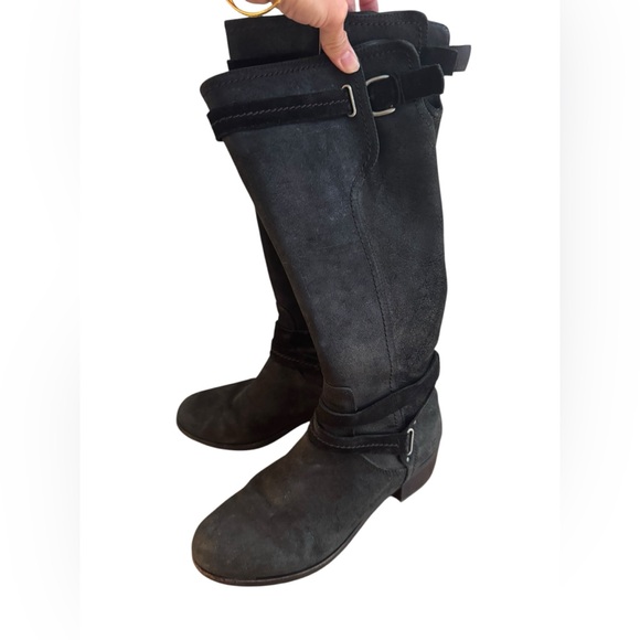 UGG "Darcie" Black Leather Knee High Riding Boots Size 9.5 - Picture 2 of 9